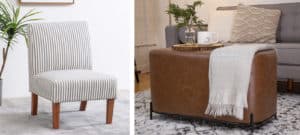 Two scenes featuring Wovenbyrd furniture
